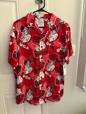 Champion Red UGA Graphic Short-Sleeve Button-Up Shirt